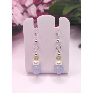 Aquamarine, Peridot & Freshwater Pearl Earrings